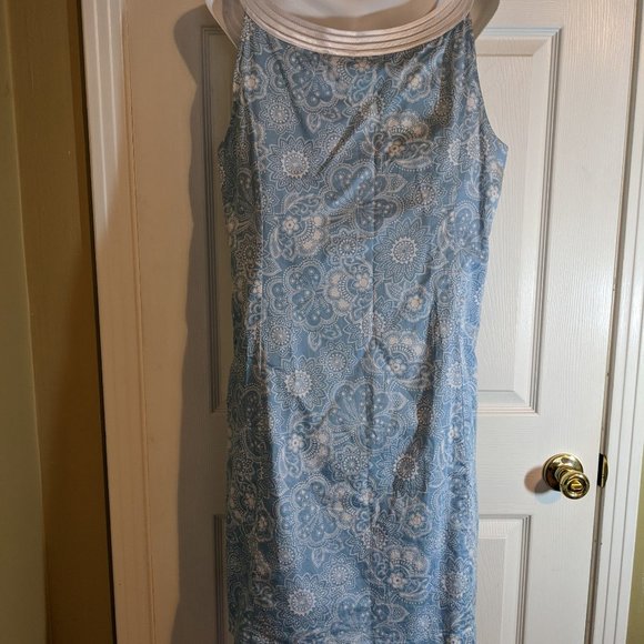LOFT Baby Blue Paisley Floral Sleeveless Midi Dress Satin Neckline - 14 - Picture 6 of 9